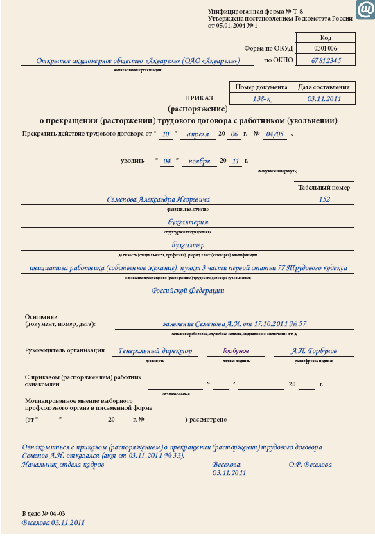 если человек уволен 7 марта каким числом делать приказ на увольнение если человек уволен 7 марта каким числом делать приказ на увольнение