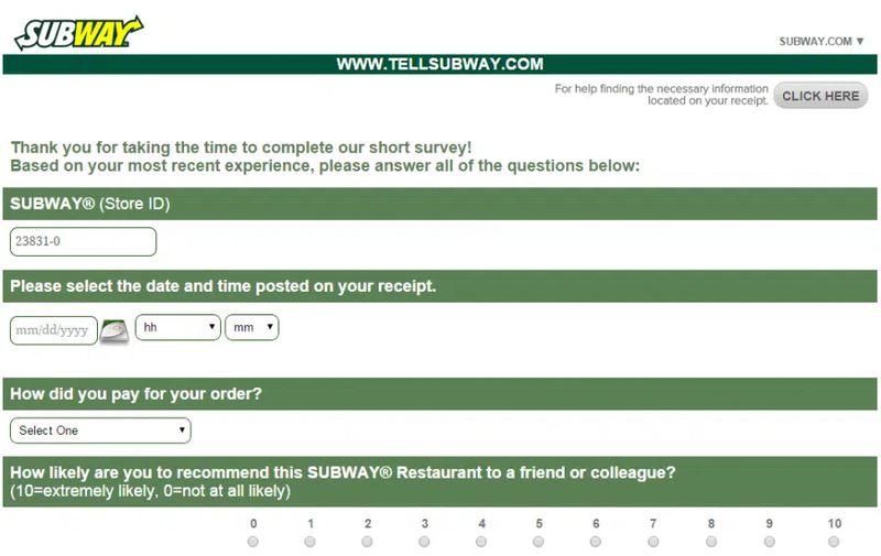 Subway Customer satisfaction Survey template